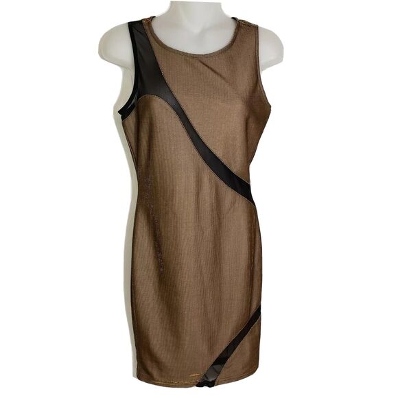 Forever 21 Mini Dress Womens Small Bronze Sleeveless Body Con Black Mesh Zipper - Picture 1 of 8